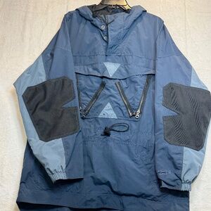 O'Neill Snowear Windbreaker Mens Size Large Blue Hooded Nylon Pockets Pullover